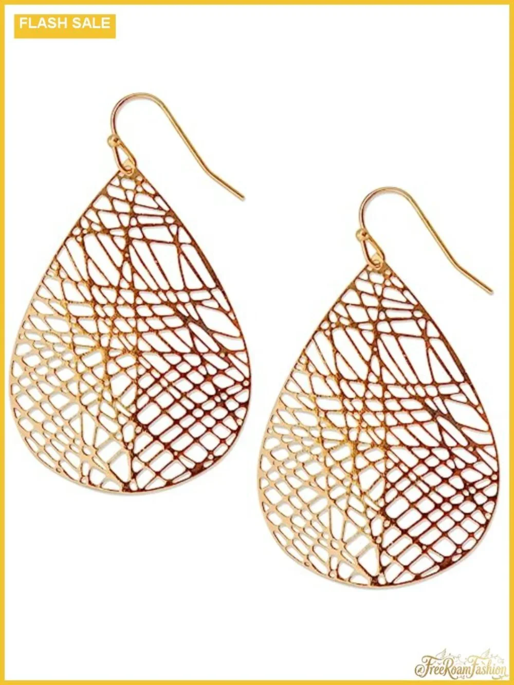 Gold Tone Teardrop Filigree Dangle Earrings Lightweight 2